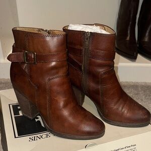 Frye Cognac Leather Ankle Booties
